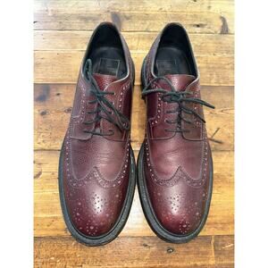 O'Keeffee Men’s Burgundy Leather Wingtip Oxford Heavy Brogue Dress Shoes Size 7